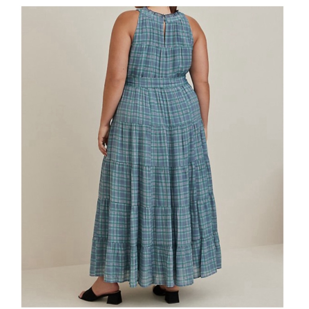 Torrid NWT Maxi Lindsay Hi-Low Tiered Maxi Dress Size 1X Blue Plaid Sleeveless - Picture 4 of 6